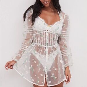 For Love & Lemons Lia Corset Robe S Victoria's Secret White Sheer Lace Floral